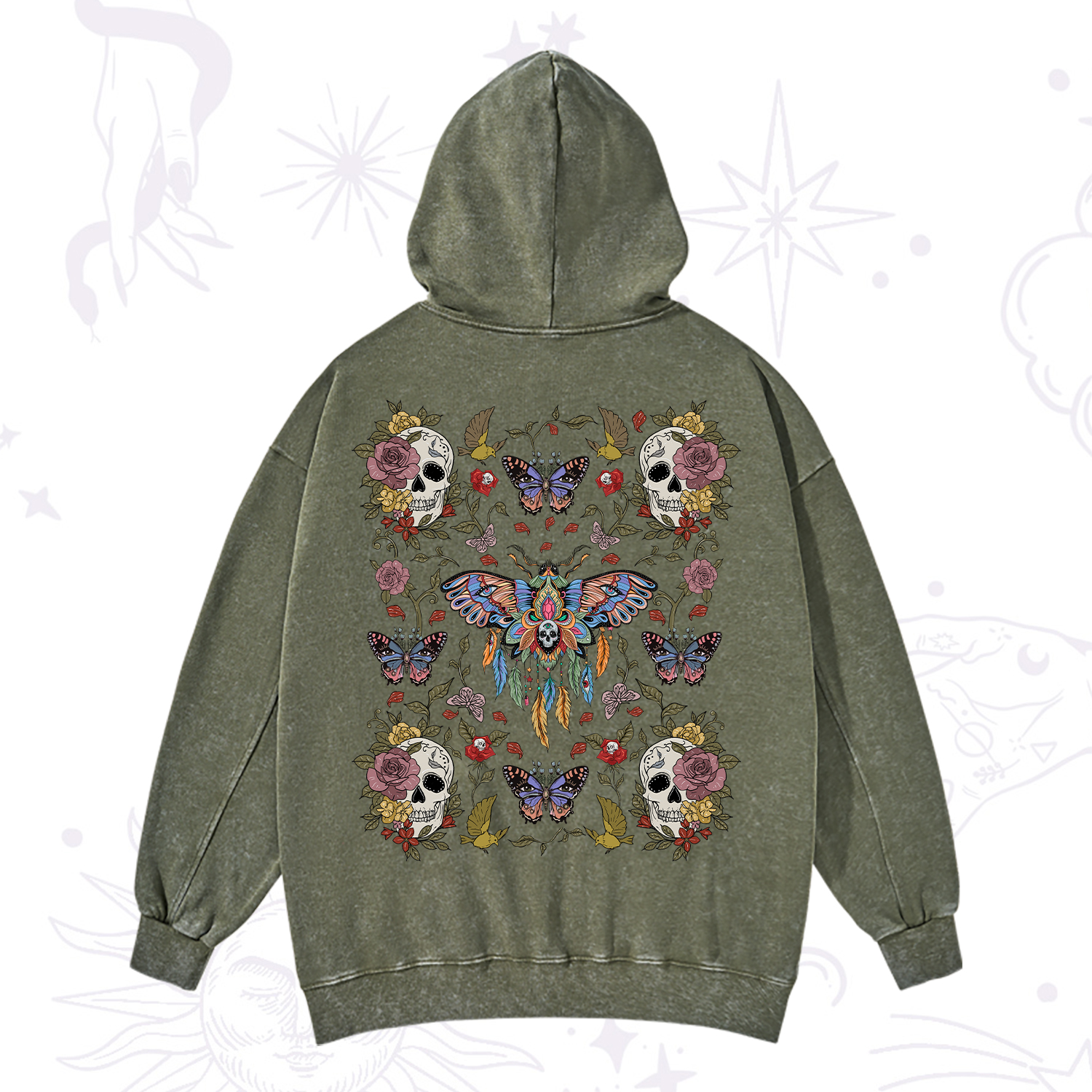 Purplehecate Moths Dancing Washed Hoodie