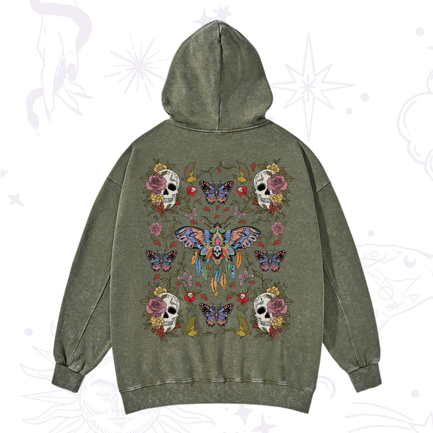 Purplehecate Moths Dancing Washed Hoodie