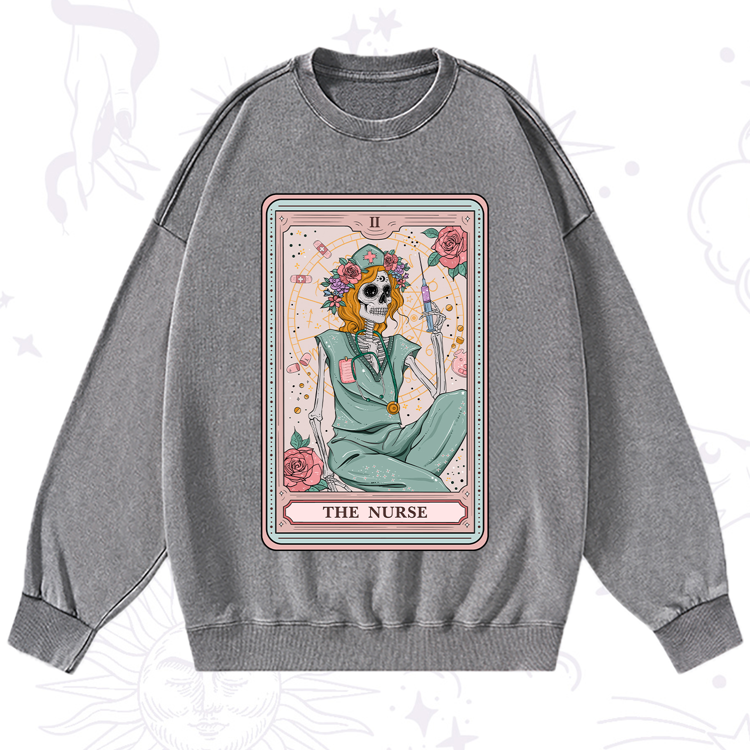 Purplehecate The Nurse Tarot Card Washed Sweatshirt