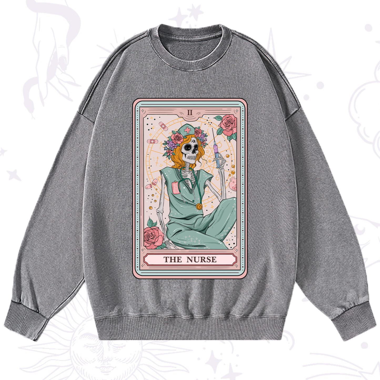Purplehecate The Nurse Tarot Card Washed Sweatshirt