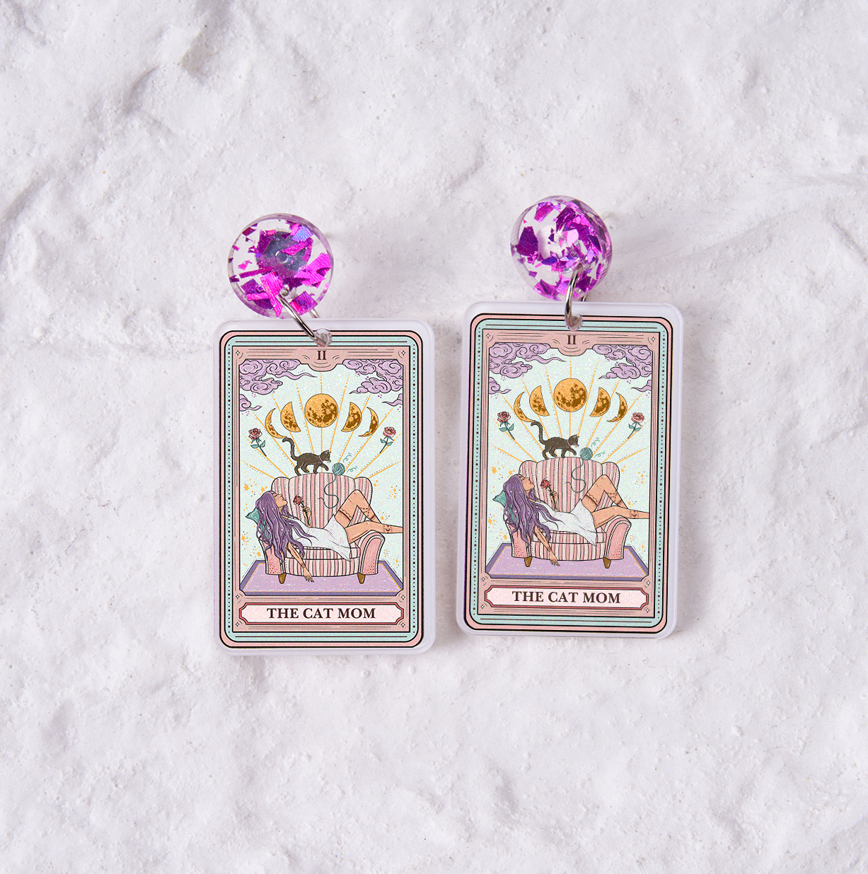 Purplehecate The Cat Mom Tarot Acrylic Earrings