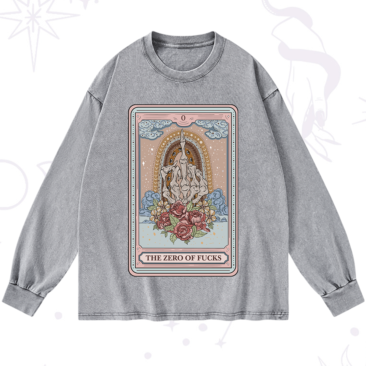 Purplehecate The Zero Of Fucks Tarot Washed Long Sleeve Shirt