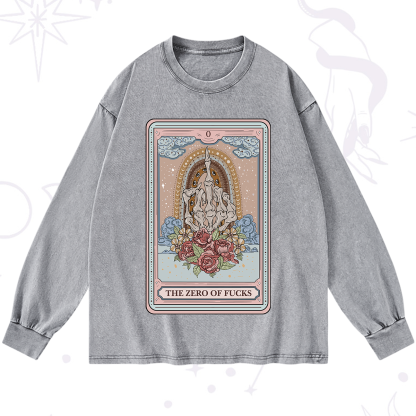 Purplehecate The Zero Of Fucks Tarot Washed Long Sleeve Shirt