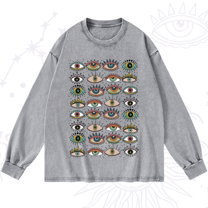 Purplehecate Evil Eye Pattern Washed Long Sleeve Shirt