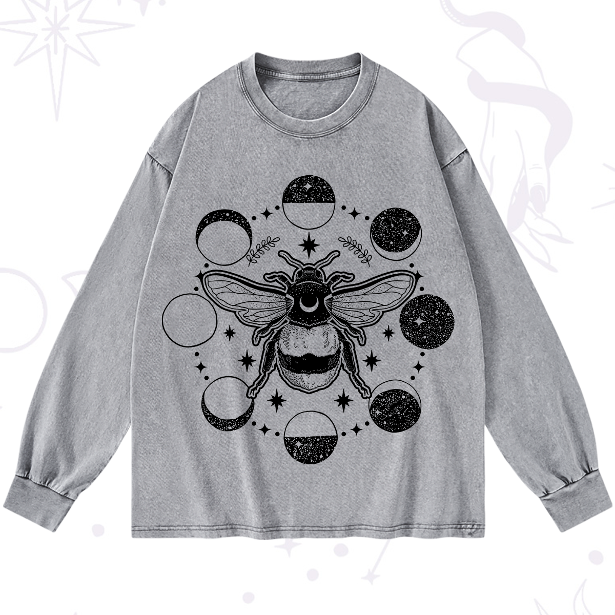 Purplehecate Moon Bee Washed Long Sleeve Shirt