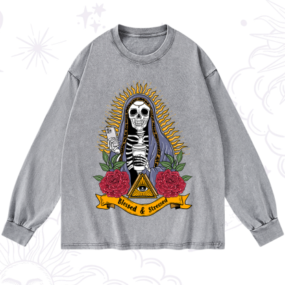 Purplehecate Blessed And Stressed Washed Long Sleeve Shirt