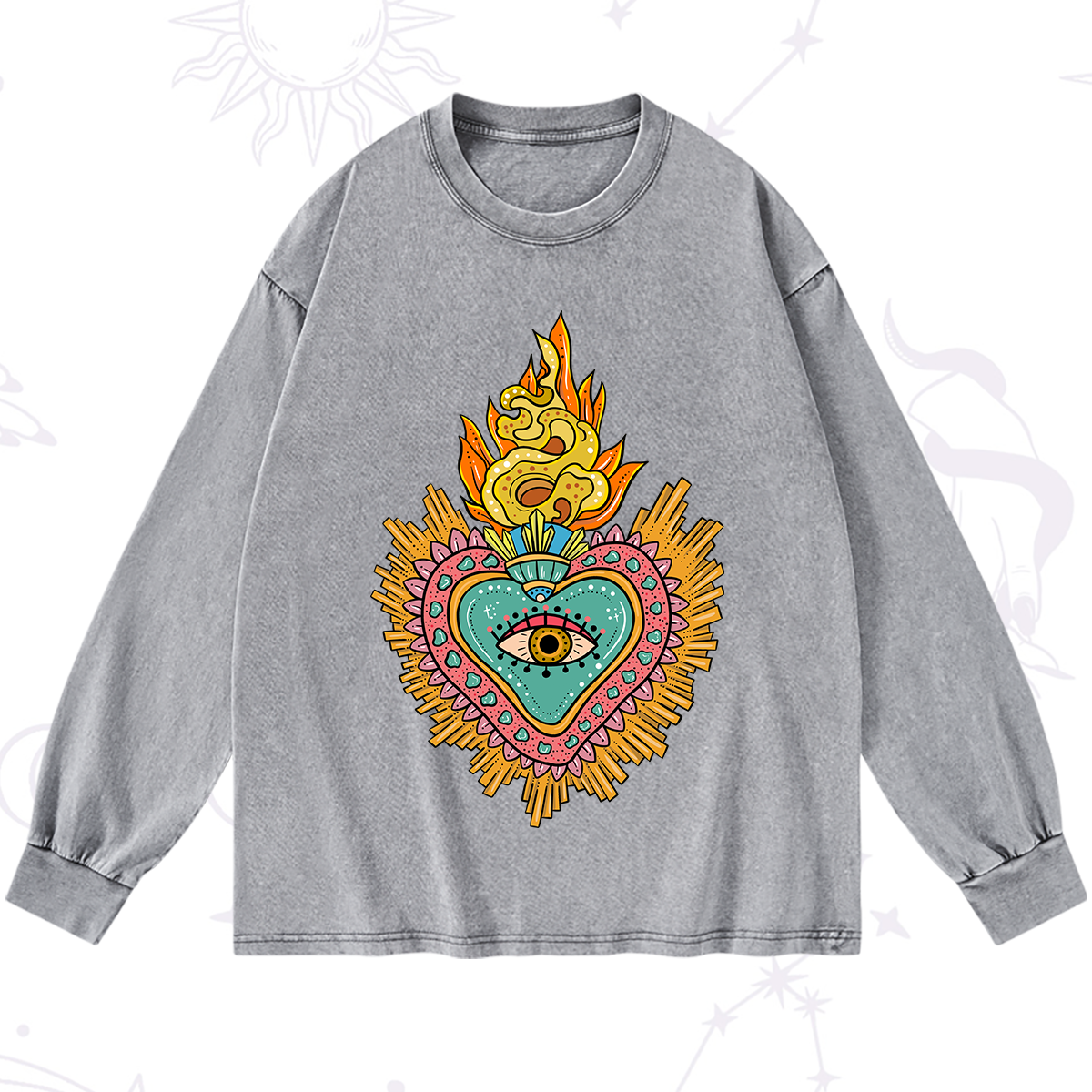 Purplehecate Rainbow Sacred Heart Washed Long Sleeve Shirt