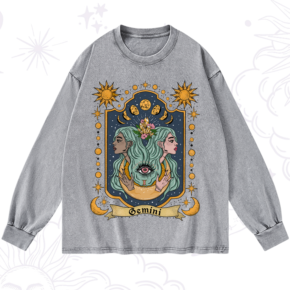 Purplehecate Gemini Zodiac Washed Long Sleeve Shirt