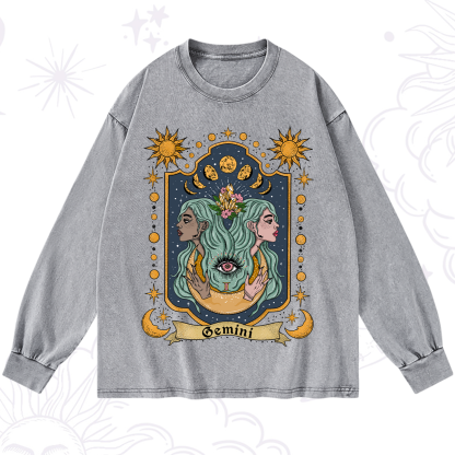 Purplehecate Gemini Zodiac Washed Long Sleeve Shirt