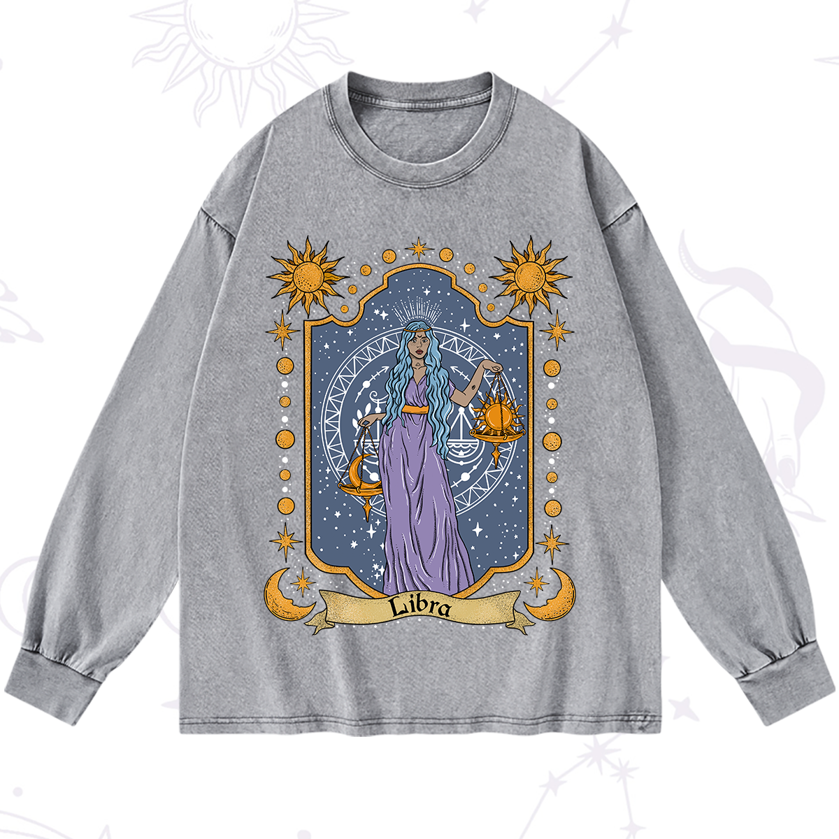Purplehecate Libra Zodiac Washed Long Sleeve Shirt