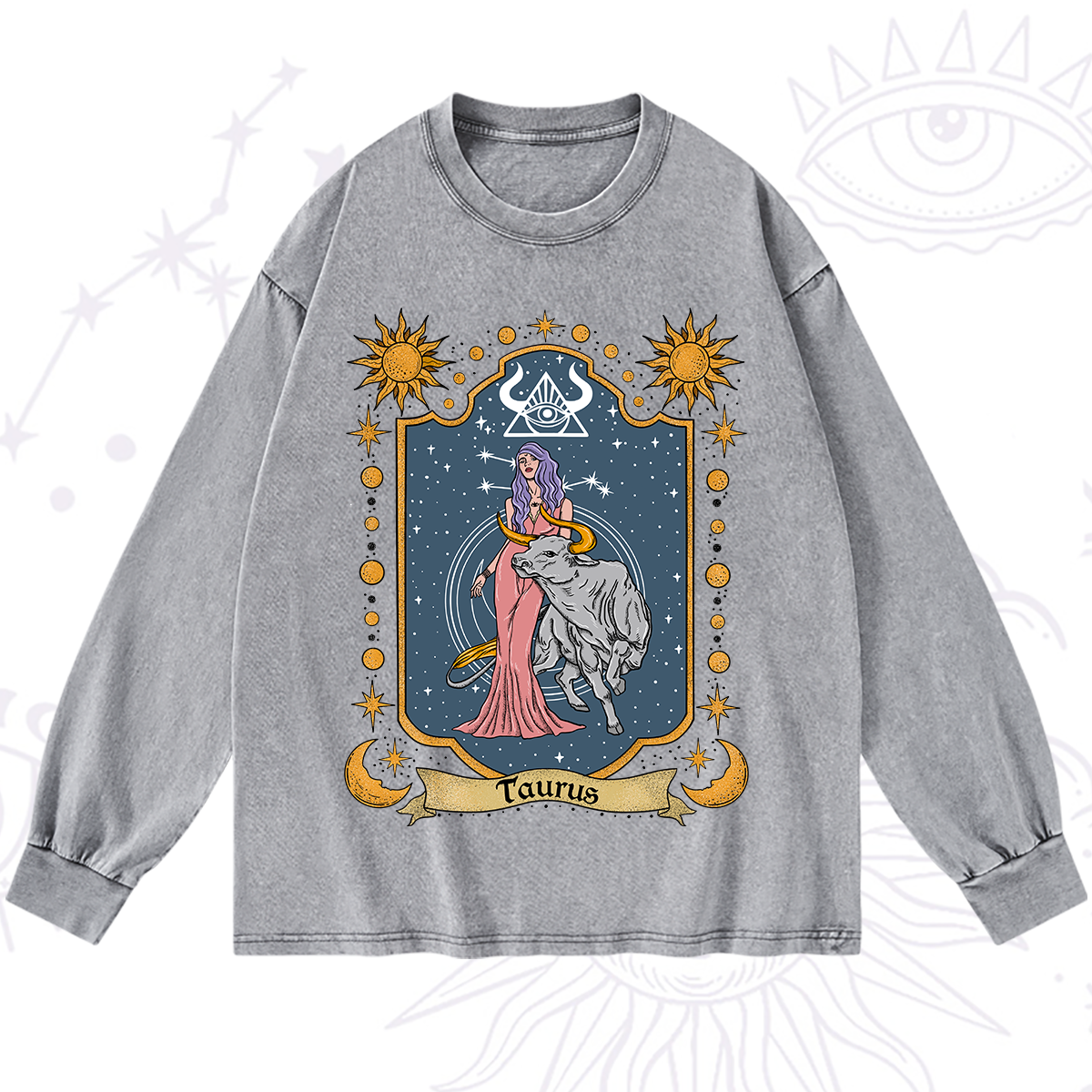 Purplehecate Taurus Zodiac Washed Long Sleeve Shirt