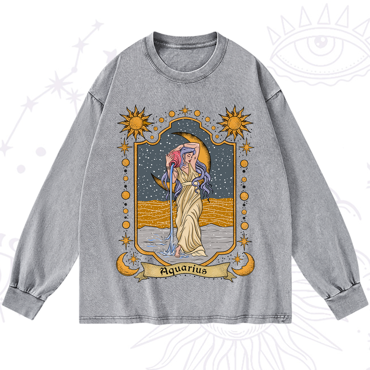 Purplehecate Aquarius Zodiac Washed Long Sleeve Shirt