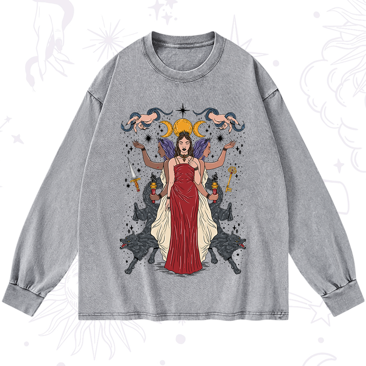 Purplehecate The Triple Goddess Hecate Washed Long Sleeve Shirt