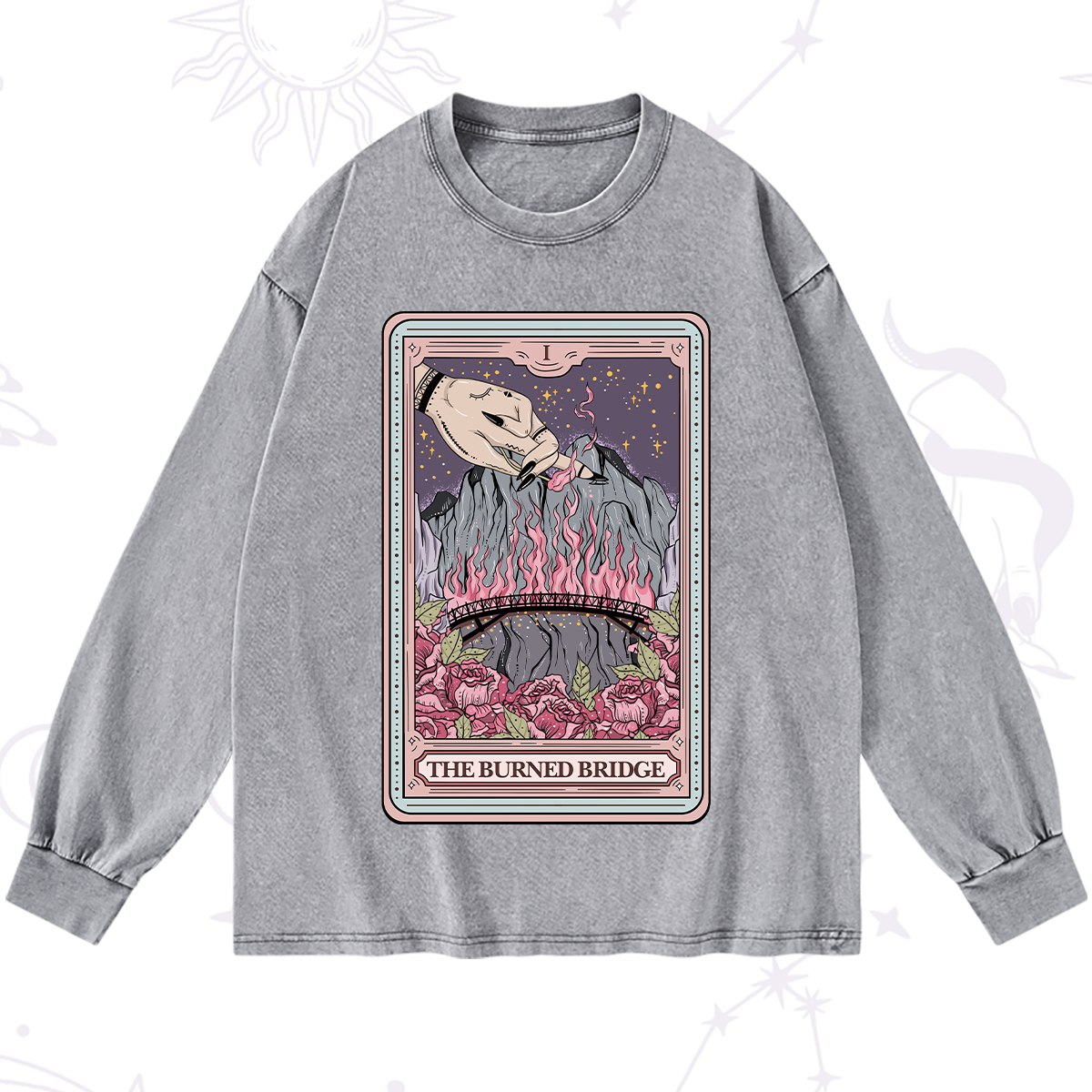 Purplehecate The Burned Bridge Tarot Washed Long Sleeve Shirt