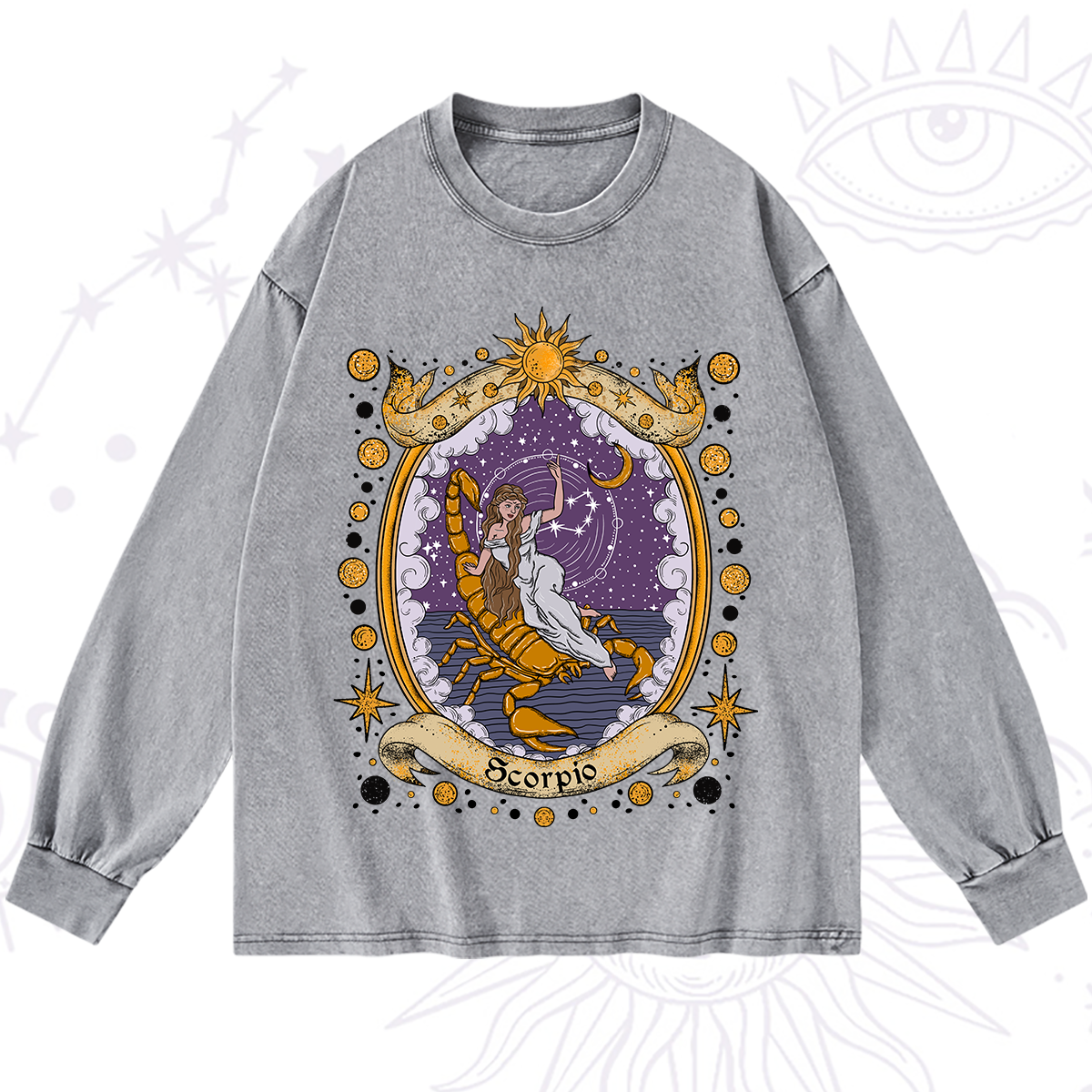 Purplehecate Celestial Scorpio Zodiac Washed Long Sleeve Shirt