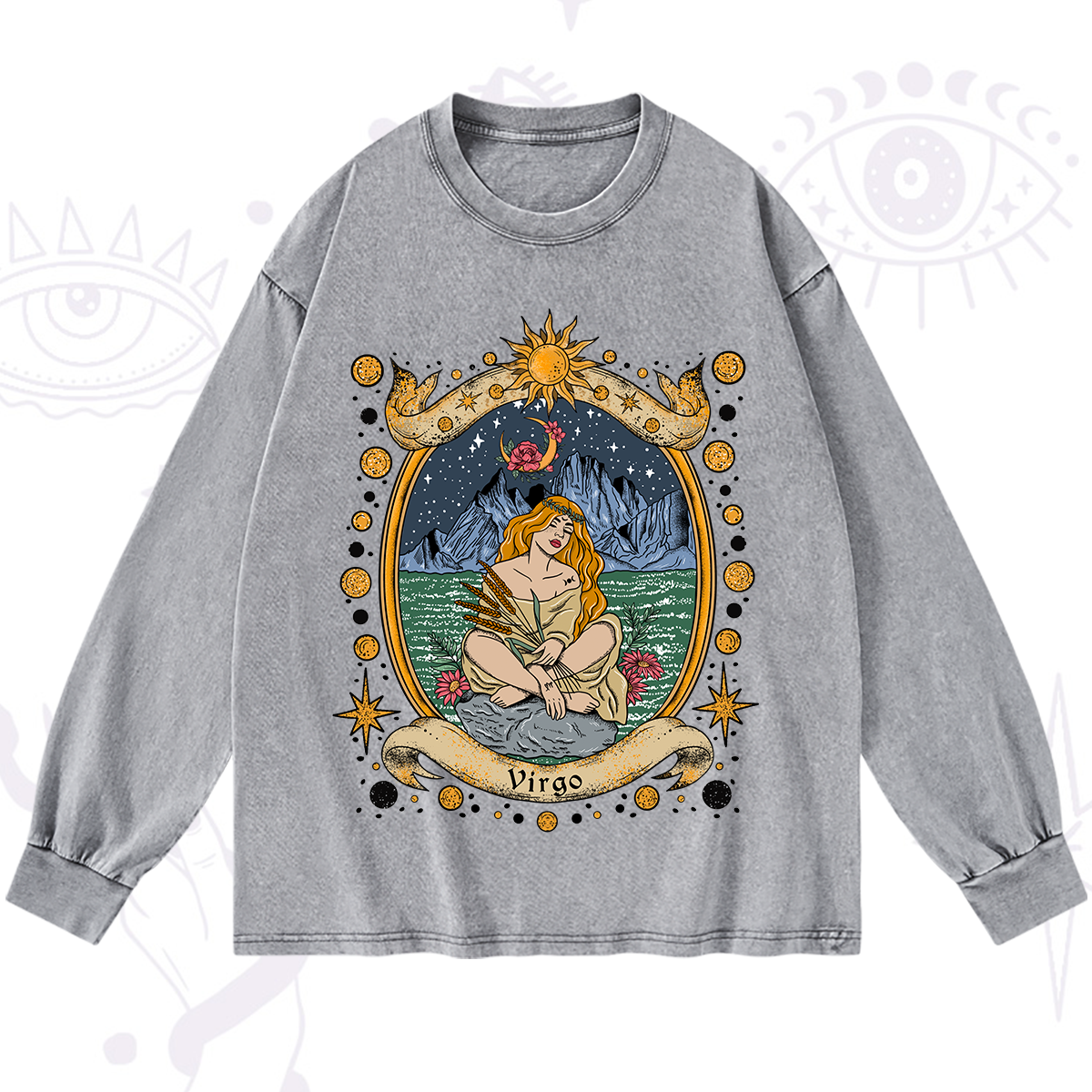 Purplehecate Celestial Virgo Zodiac Washed Long Sleeve Shirt