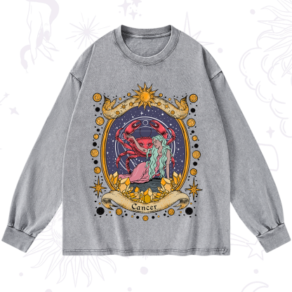 Purplehecate Celestial Cancer Zodiac Washed Long Sleeve Shirt
