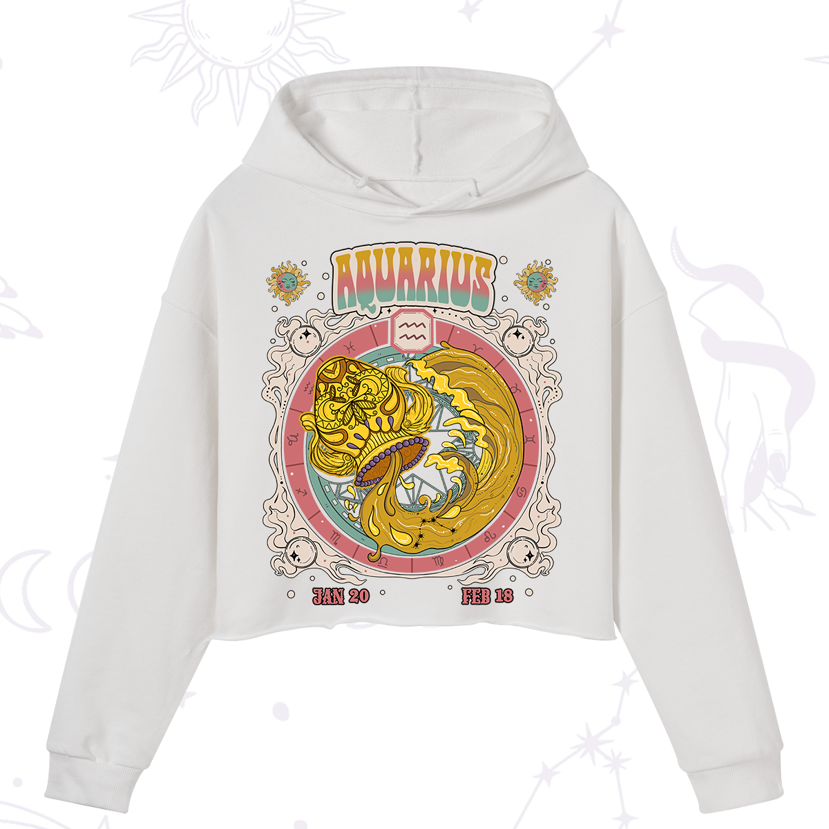 Purplehecate Aquarius Cosmic Zodiac Crop Hoodie