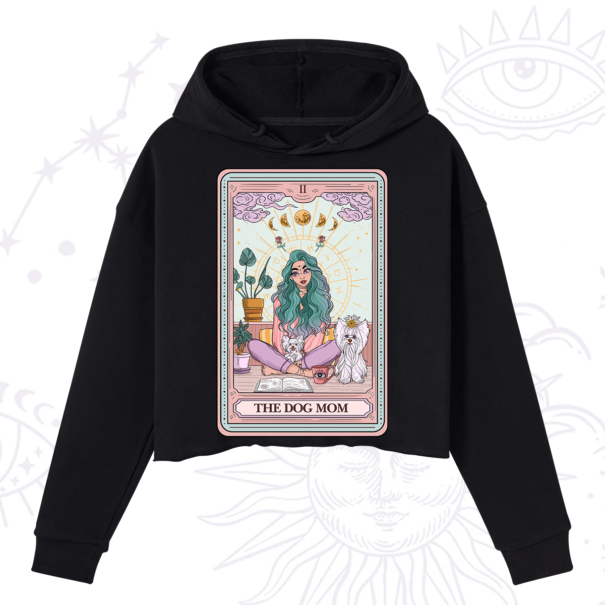 Purplehecate The Divine Dog Mom Tarot Card Crop Hoodie