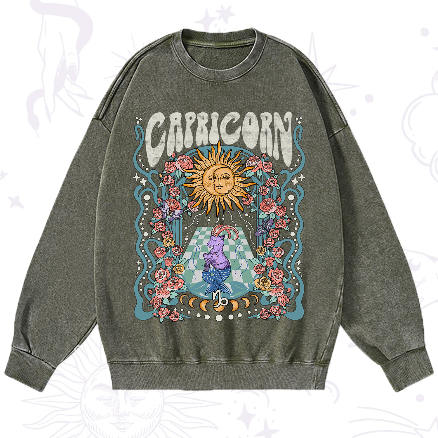 Purplehecate Capricorn Spirit Zodiac Washed Sweatshirt