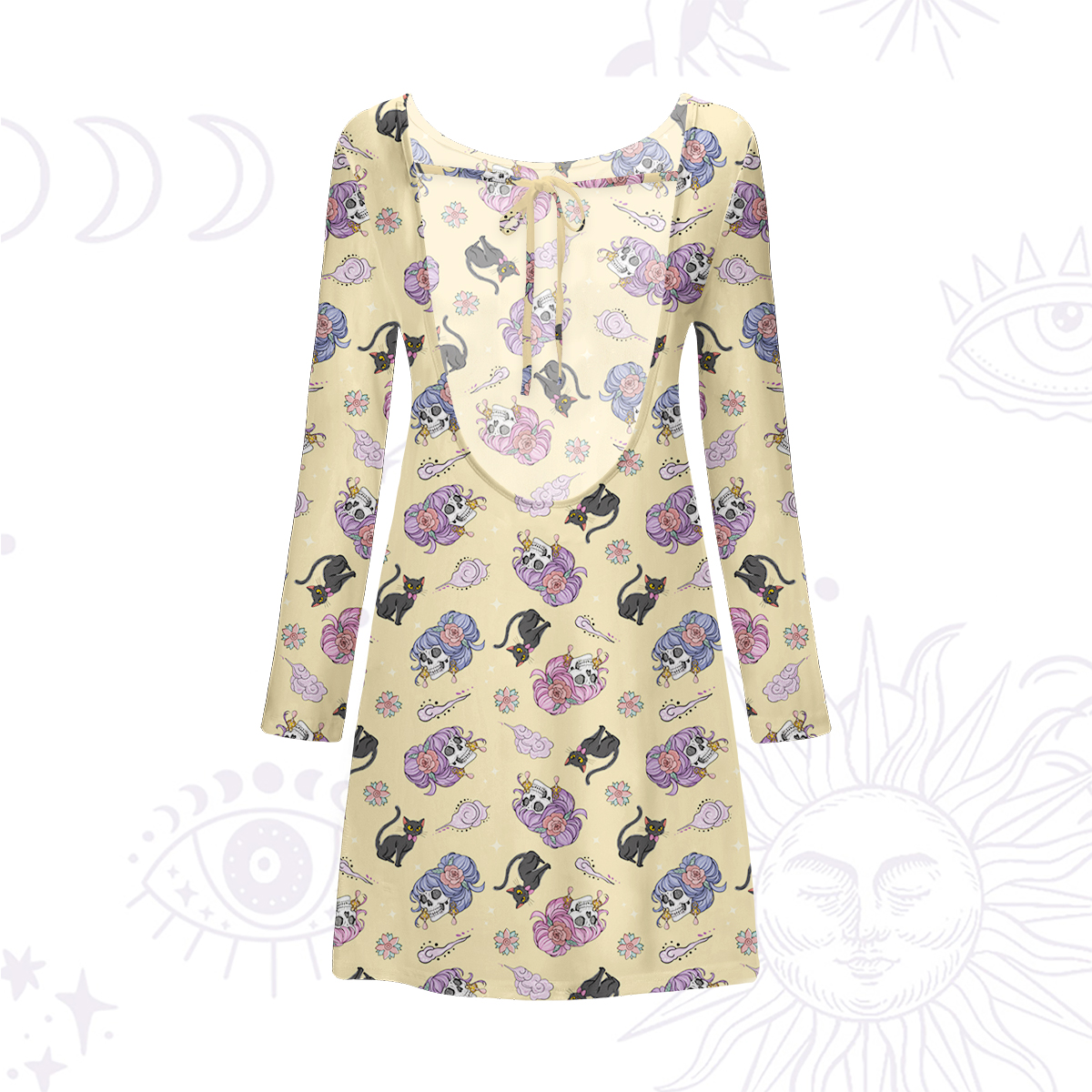 Purplehecate Magical Cat Skeleton Mom Beachwear Cover-Up Dress