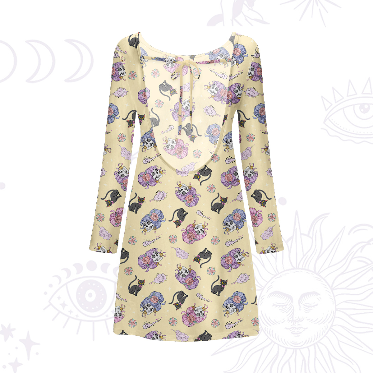 Purplehecate Magical Cat Skeleton Mom Beachwear Cover-Up Dress