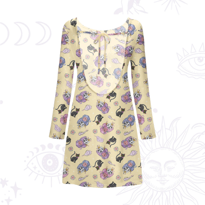 Purplehecate Magical Cat Skeleton Mom Beachwear Cover-Up Dress