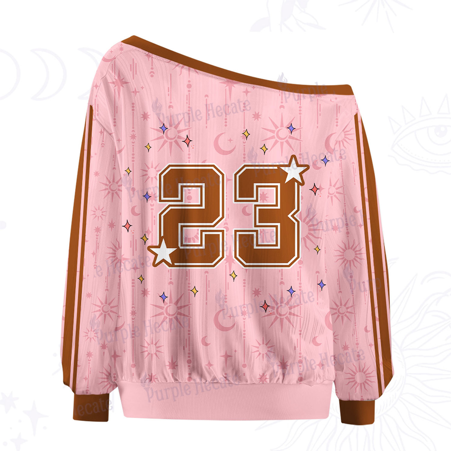 Purplehecate Cats and Moons A Divination Night Off The Shoulder Graphic Jersey