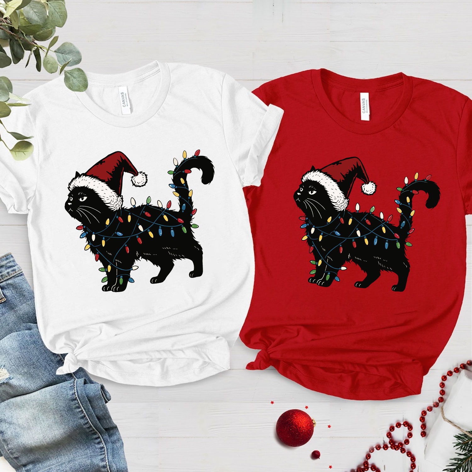 Purplehecate Cute Cat Christmas Family Matching T-Shirts