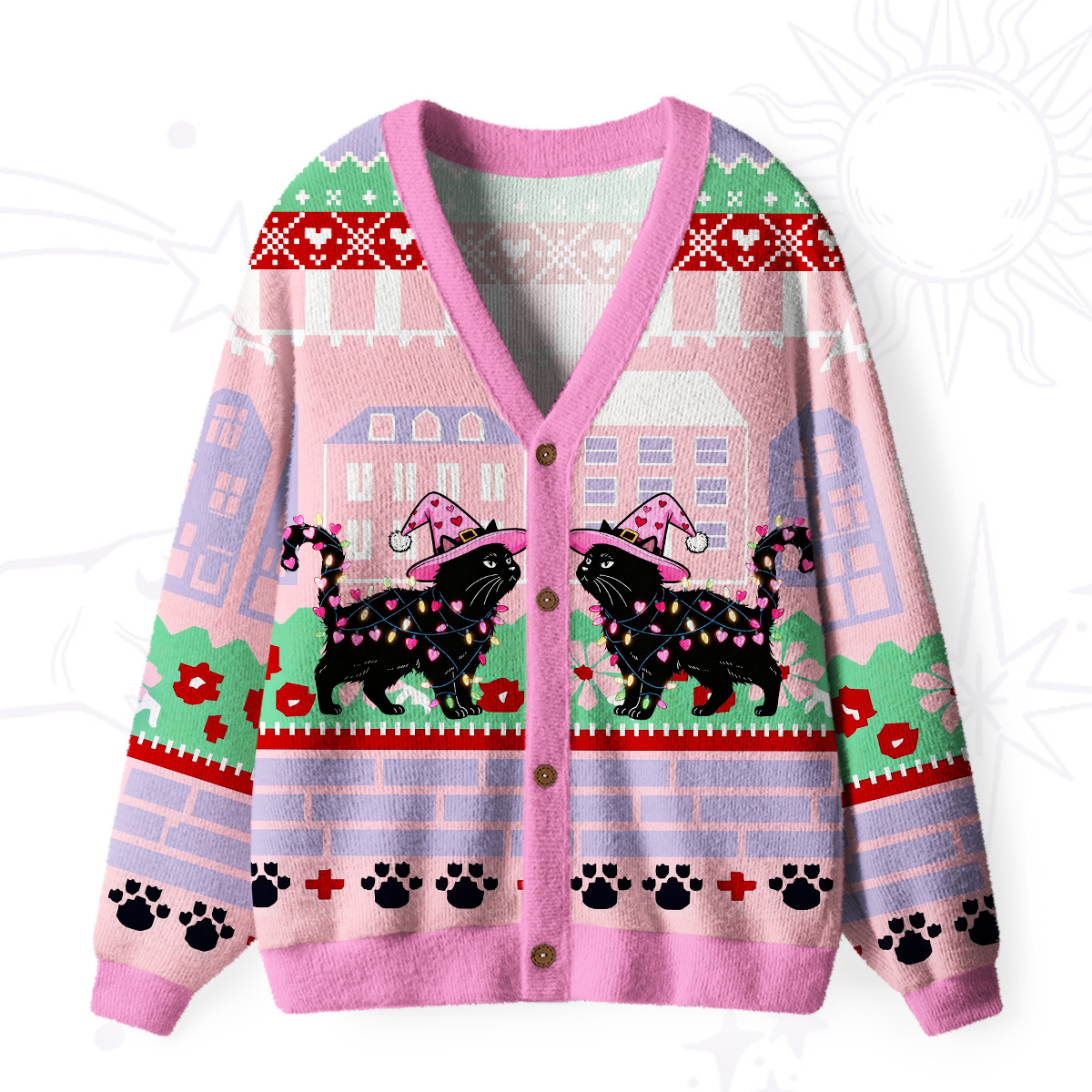 Purplehecate Cute Valentine Cat Ugly Cardigan Sweaters