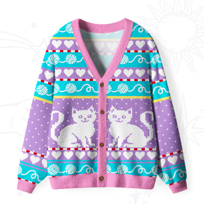PurplehecateWhimsical Cat and Yarn  Ugly Cardigan Sweaters