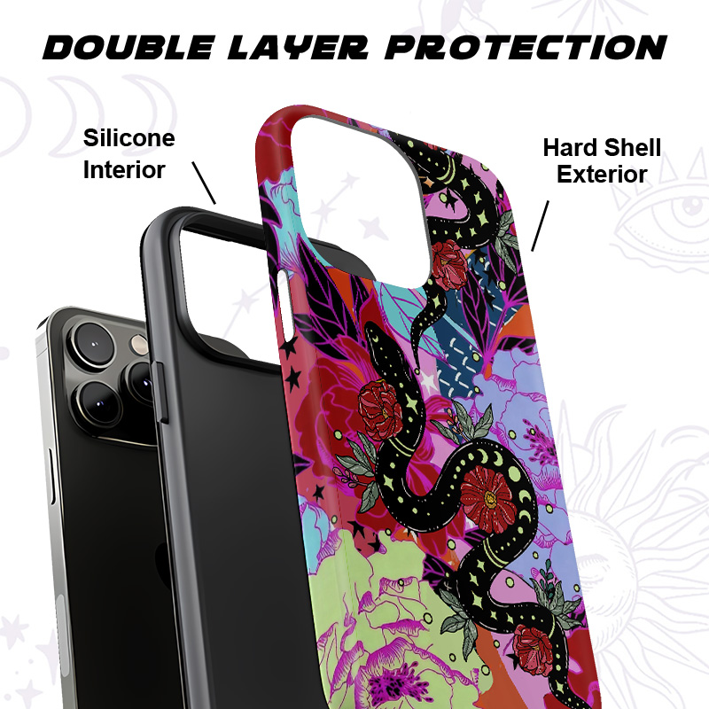 Purplehecate Enchanted Black Serpent & Floral Pattern Phone Case