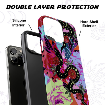 Purplehecate Enchanted Black Serpent & Floral Pattern Phone Case