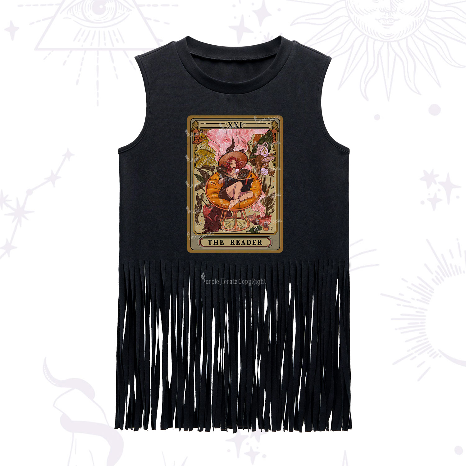 Purplehecate The Reader Tarot Card Fringe Tank Top