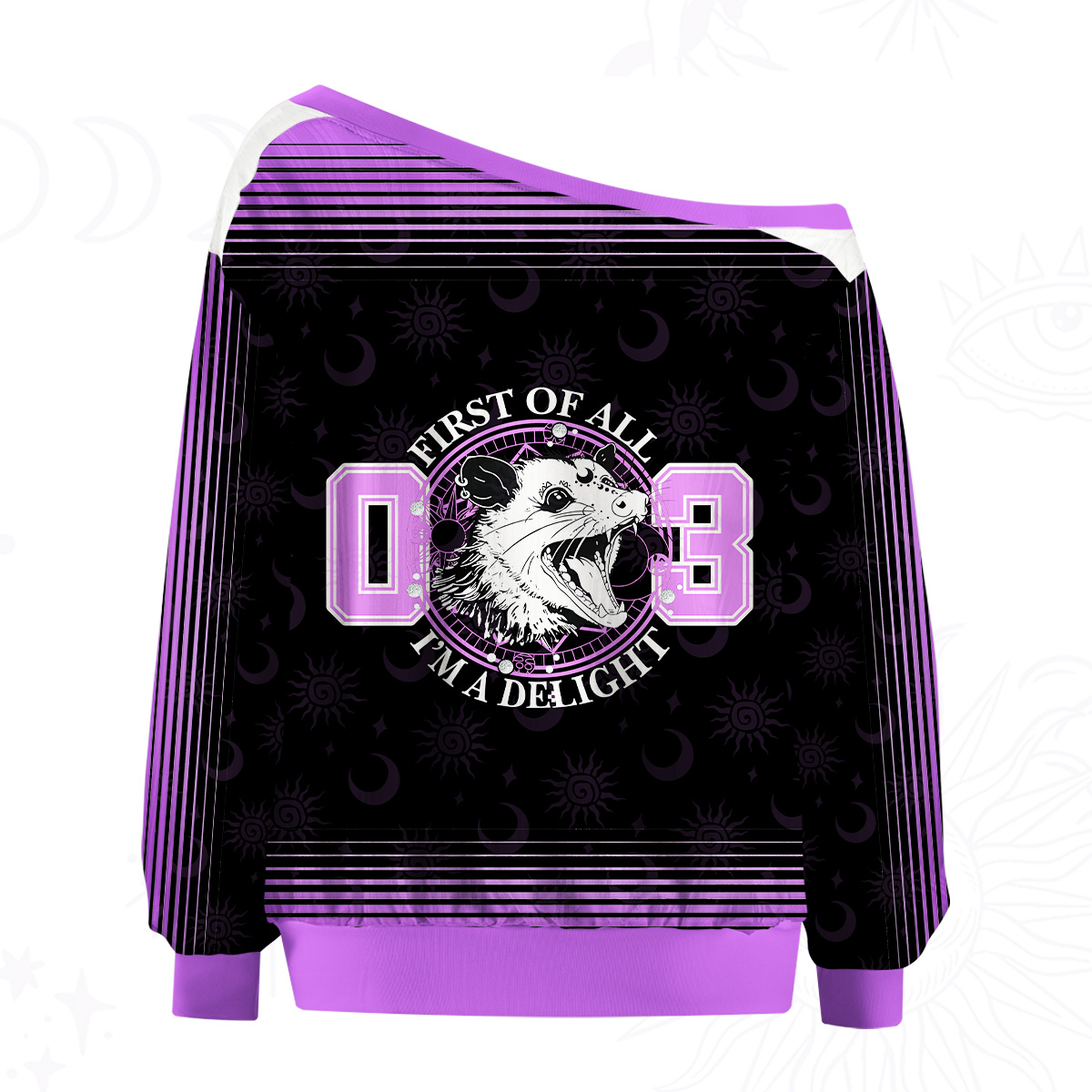 Purplehecate First Of All I'm A Delightful Opossum Off The Shoulder Graphic Jersey