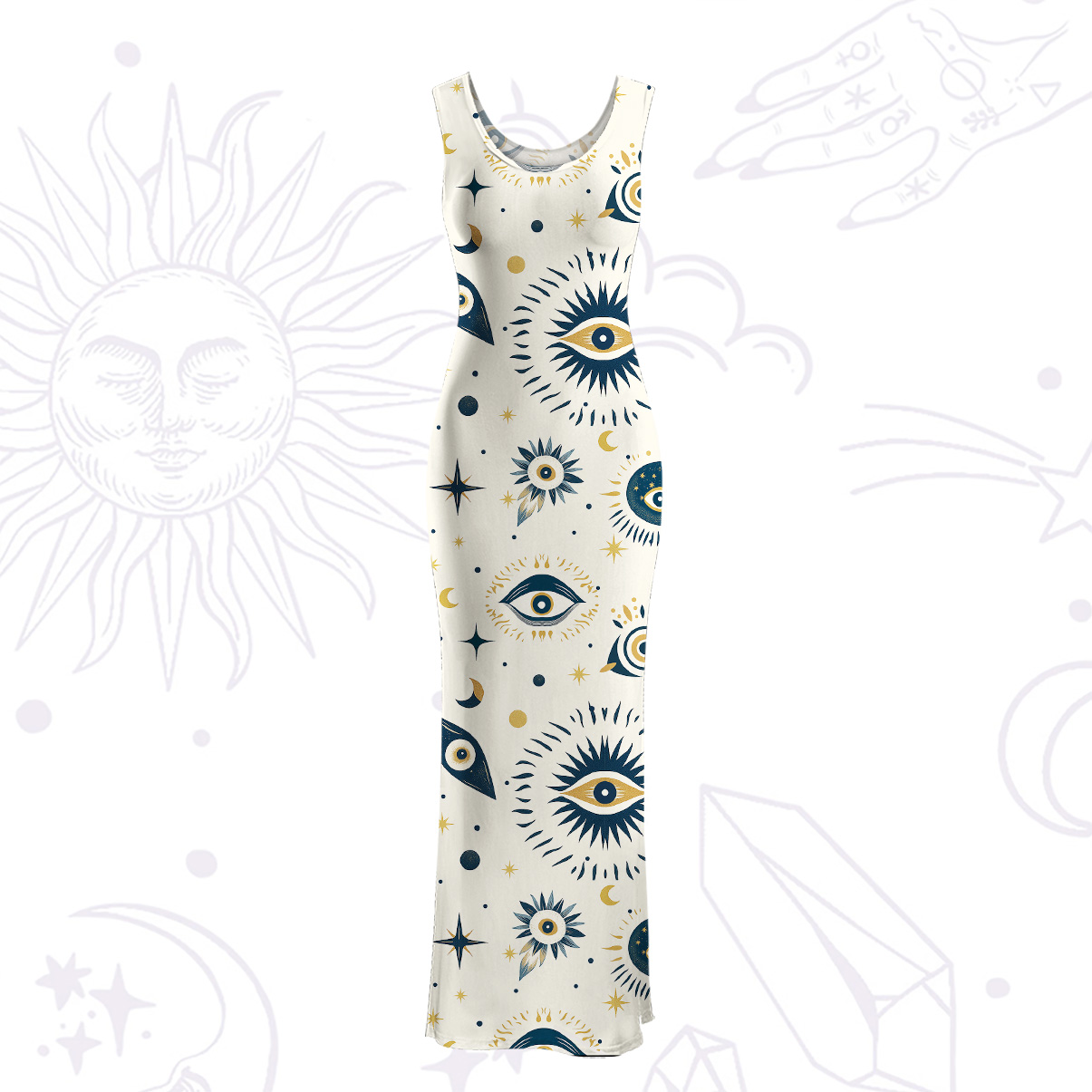 Purplehecate Evil Eye Tribal Mesh Maxi Tank Beach Dress