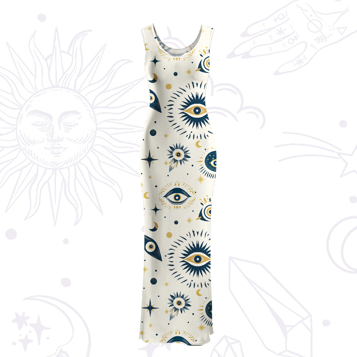 Purplehecate Evil Eye Tribal Mesh Maxi Tank Beach Dress