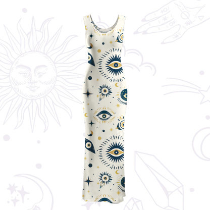 Purplehecate Evil Eye Tribal Mesh Maxi Tank Beach Dress