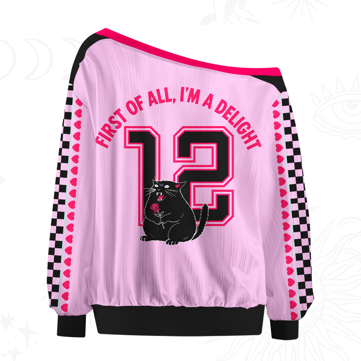 Purplehecate First Of All I'm A Delight Cat Off The Shoulder Graphic Jersey