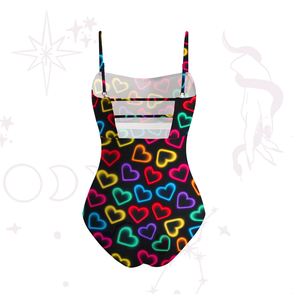 Purplehecate Neon Heart Slim-Strap Swimsuit