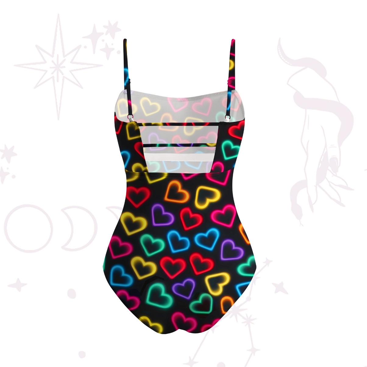 Purplehecate Neon Heart Slim-Strap Swimsuit