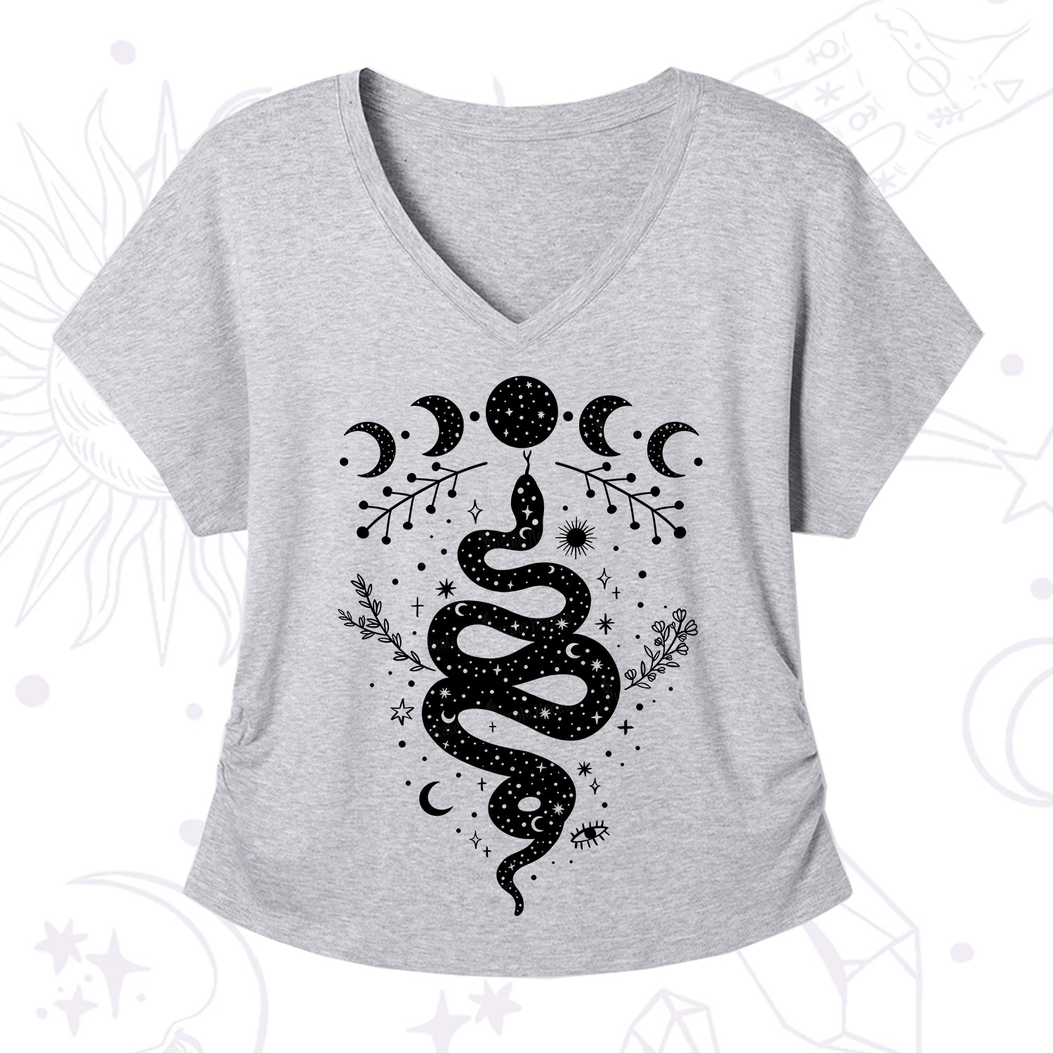 Purplehecate Snake And Moon Phase Comfort V-Neck T-Shirt