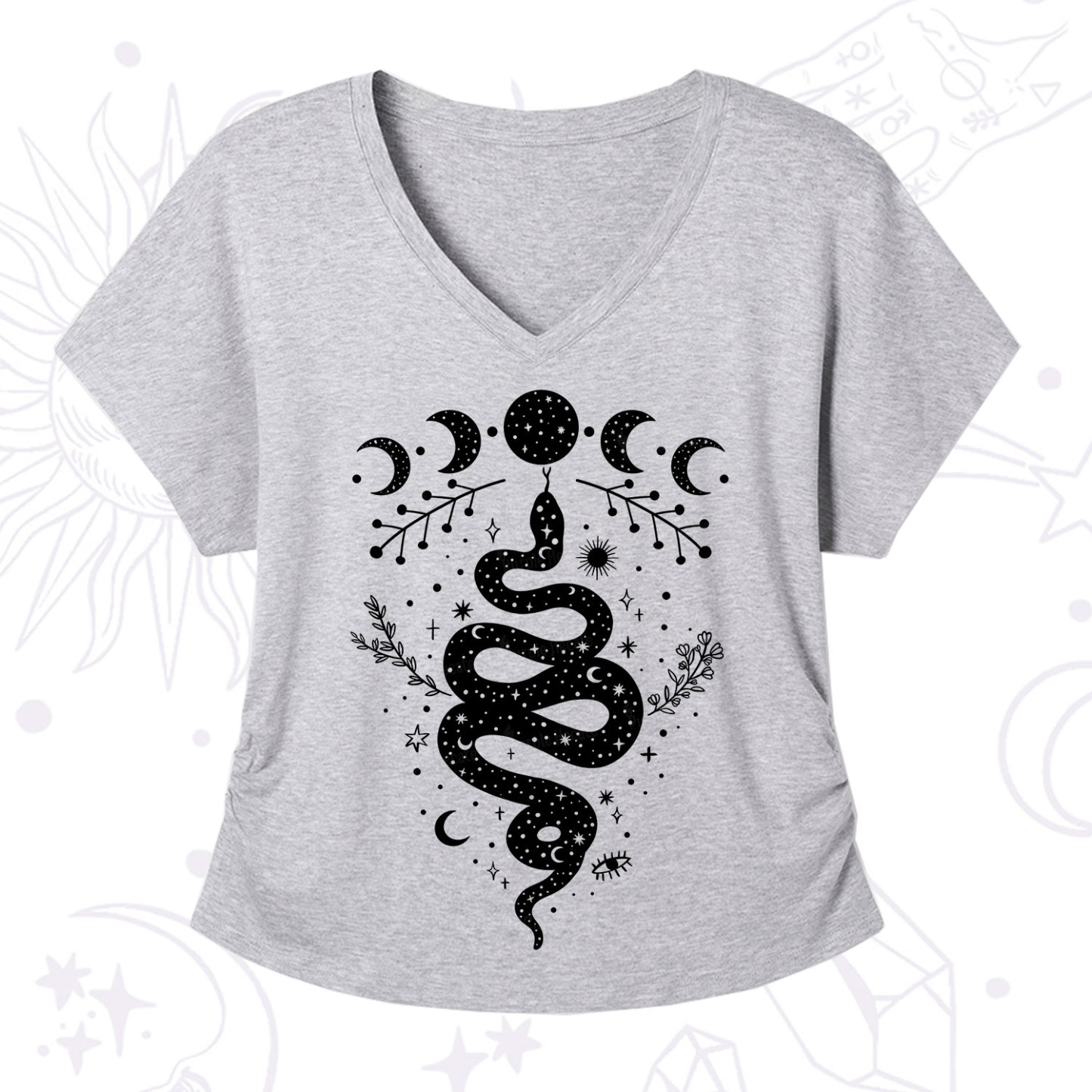 Purplehecate Snake And Moon Phase Comfort V-Neck T-Shirt