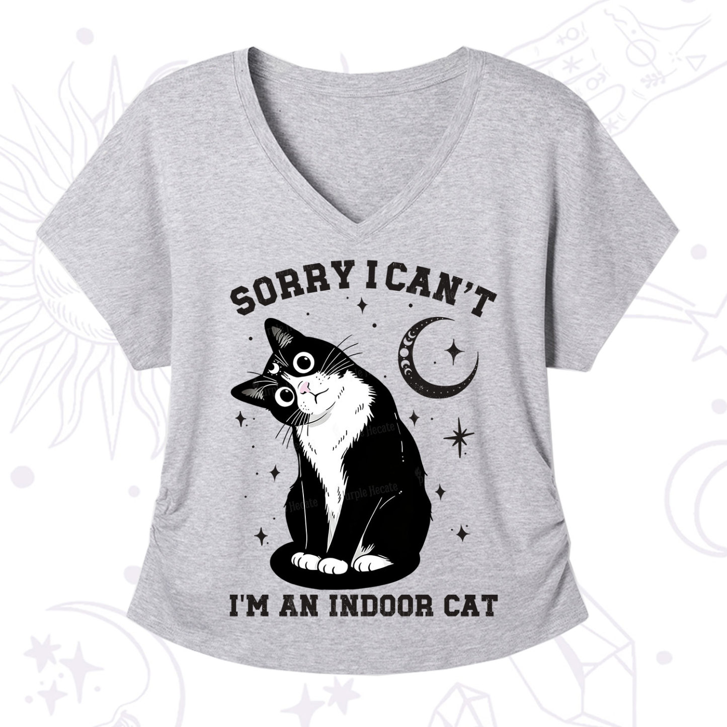 Purplehecate Sorry I Can't Go I'm an Indoor Cat V-Neck T-Shirt