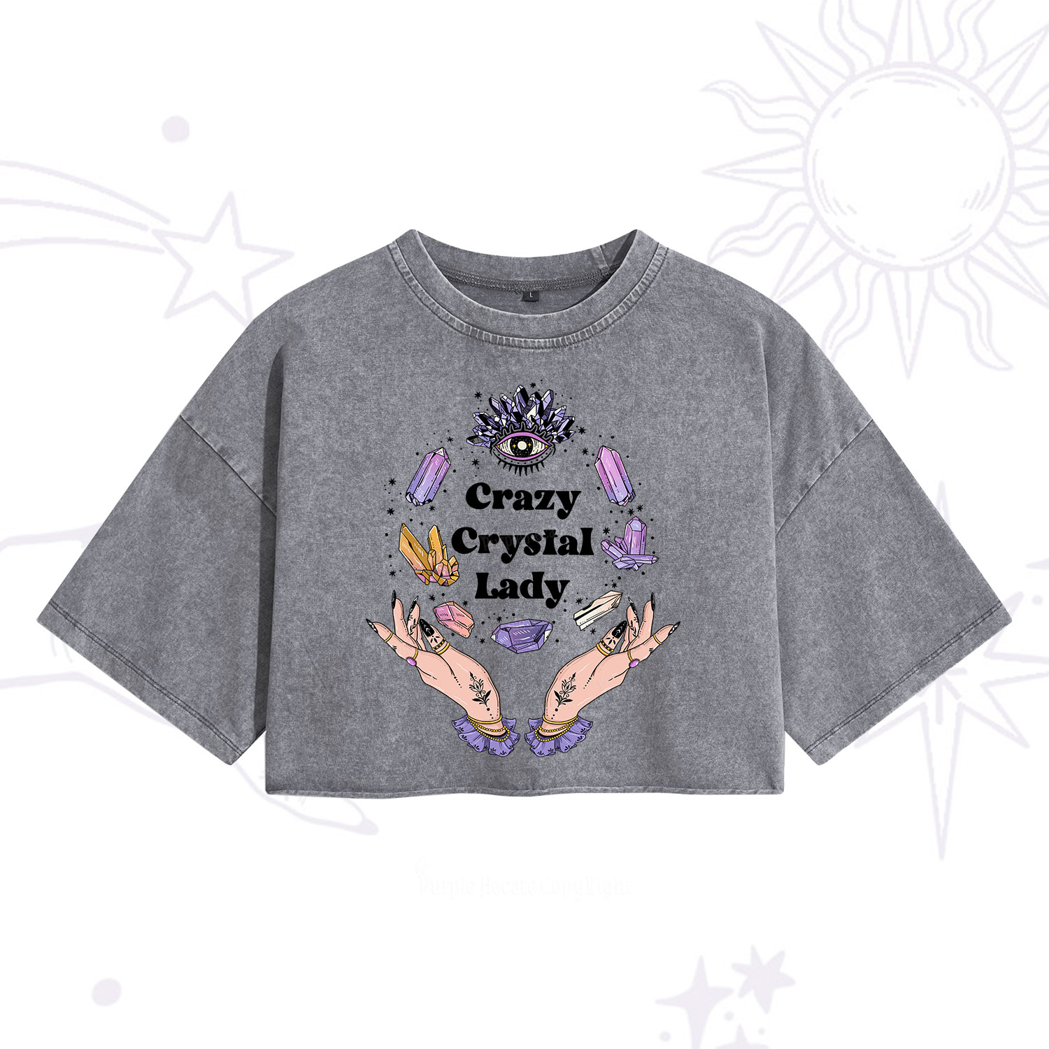 Purplehecate Crazy Crystal Lady Washed Cropped T-Shirt