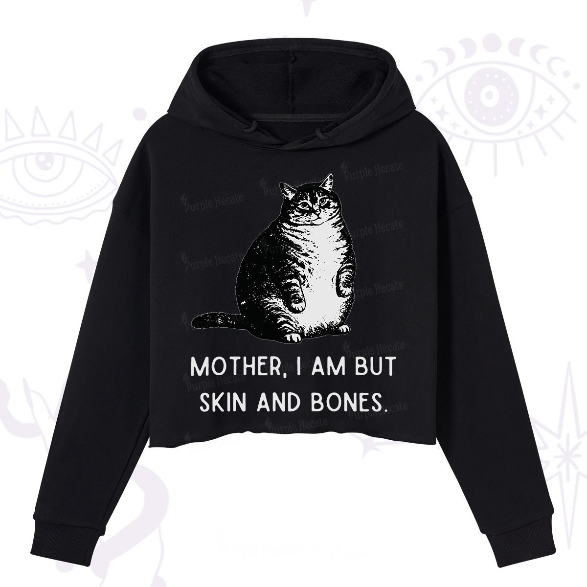 Purplehecate Cat Mother I Am But Skin And Bones Crop Hoodie