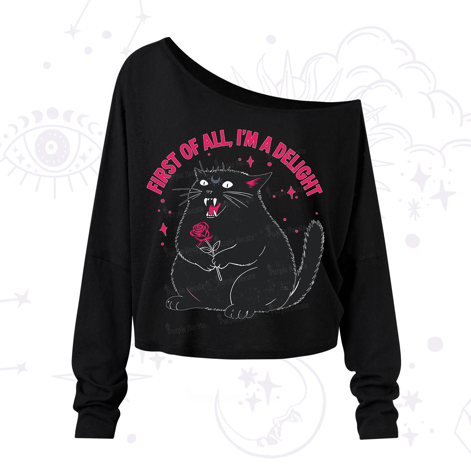 Purplehecate First Of All I'm A Delight Cat One Shoulder Long Sleeve Shirt