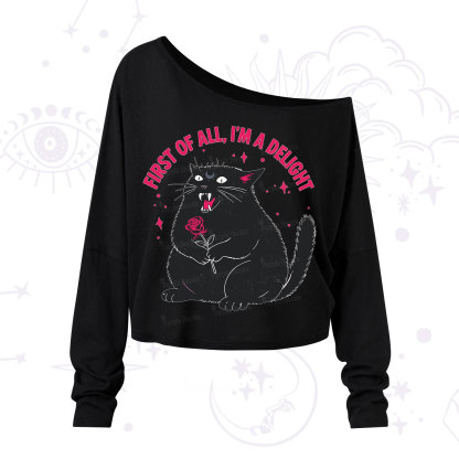Purplehecate First Of All I'm A Delight Cat One Shoulder Long Sleeve Shirt