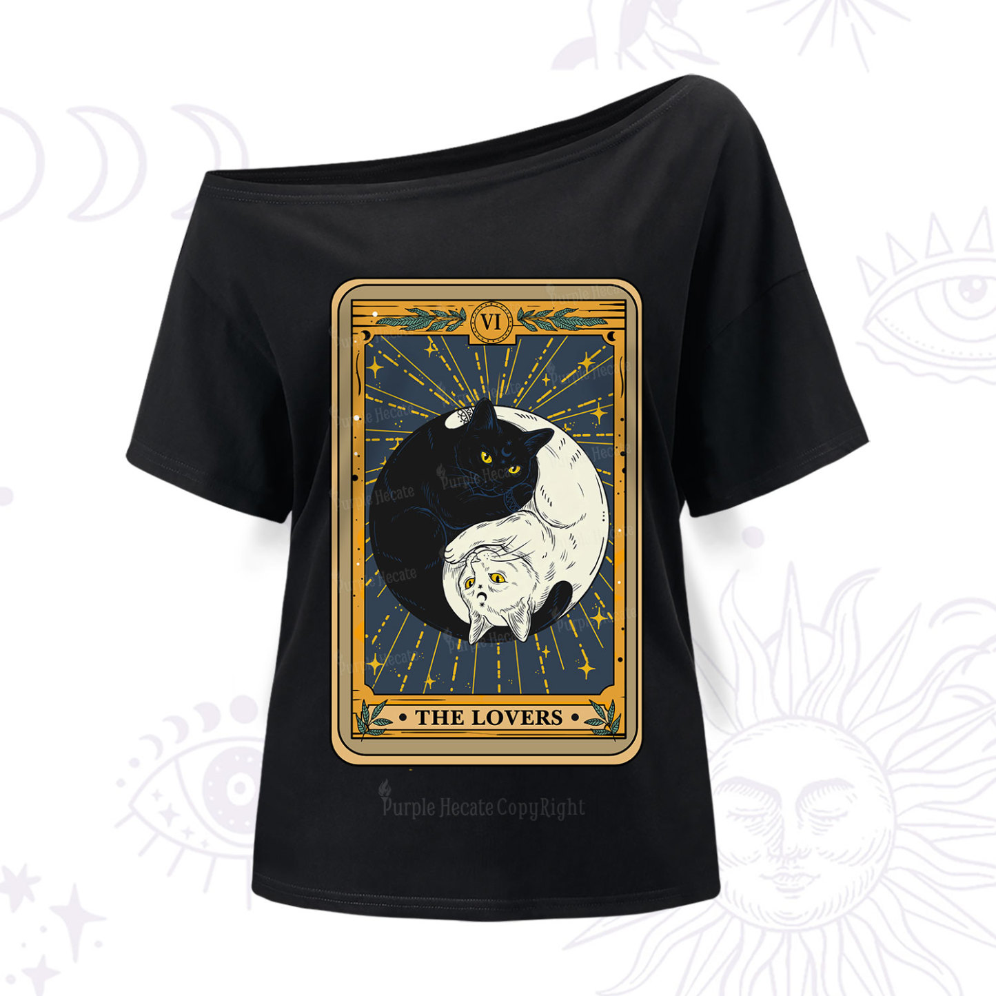 Purplehecate The Lovers Cat Tarot One Shoulder T-Shir