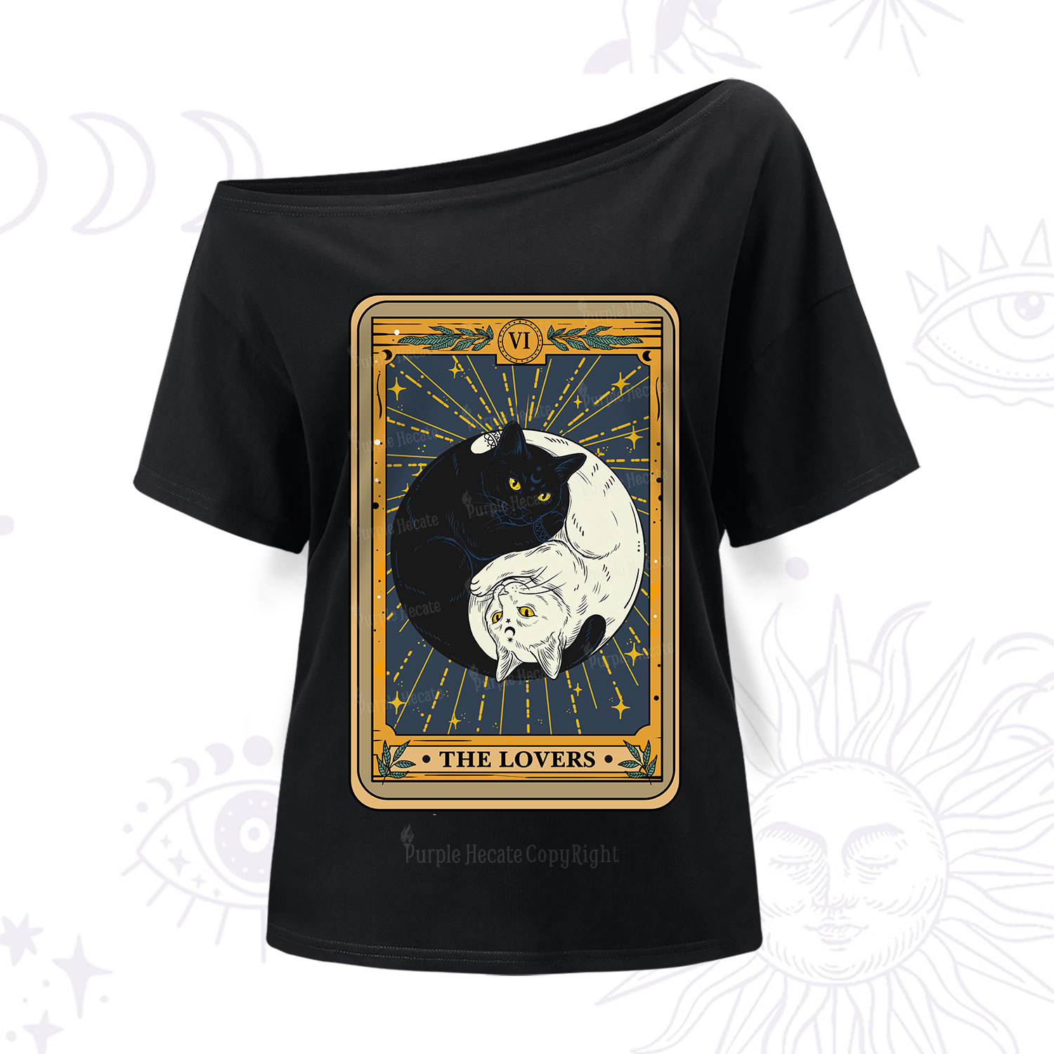 Purplehecate The Lovers Cat Tarot One Shoulder T-Shir